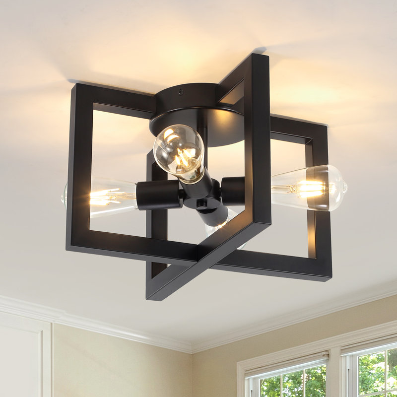 Plafonnier encastré rectangulaire à intensité variable moderne à 4 lumières de 15 po de largeur Bphrano, Noir mat