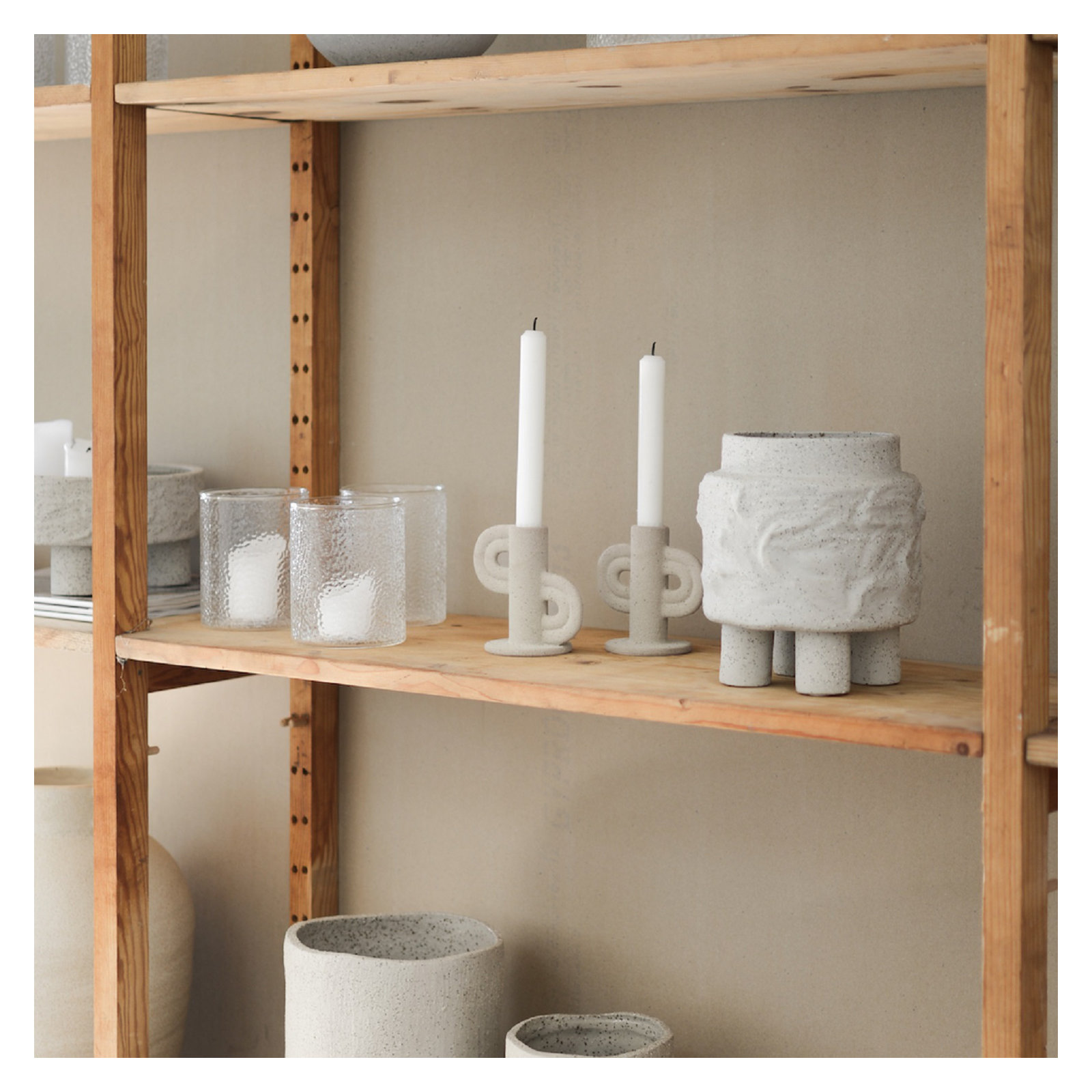 Ceramic Tabletop Candlestick, Sand
