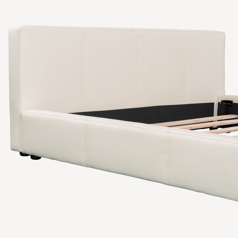 Lit tapissier minimaliste confortable, sommier non requis, Beige, Double