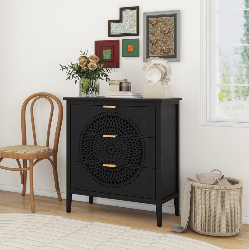 Commode 3 tiroirs Huertas, Noir