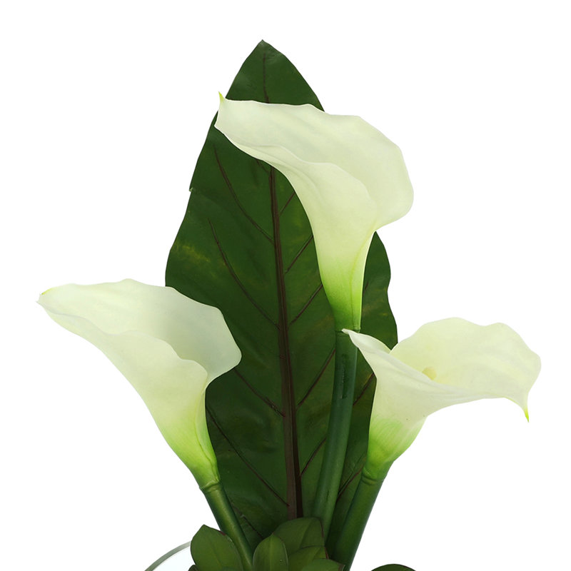 Modern Faux Floral with Calla Lilies and Succulents, 19" H x 10.5" W x 12" D