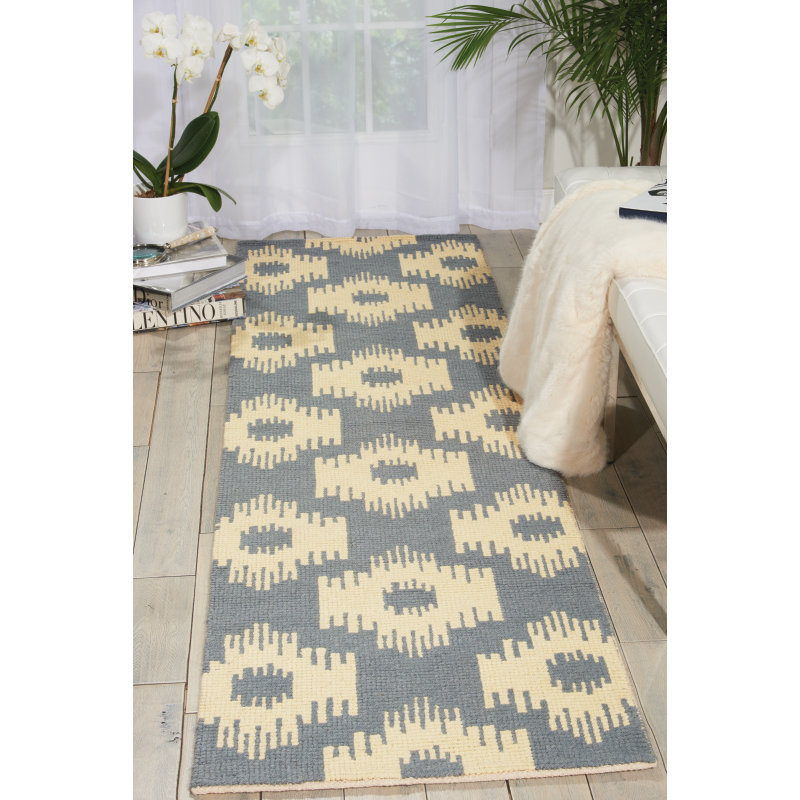 Tapis géométrique en laine tissé à plat à la main Biondi, Tapis de couloir 2 pi 3 po x 8 pi