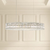 Plaza 24 Light 48in x 7in Linear Oval Pendant in Polished Stainless Steel with Clear Radiance Crystals