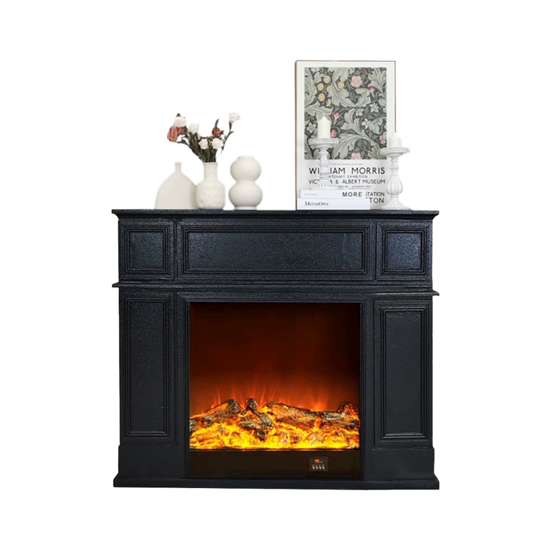 Black Manufactured Wood Electric Fireplace, 39.37" H x 47.24" W x 10.63"D