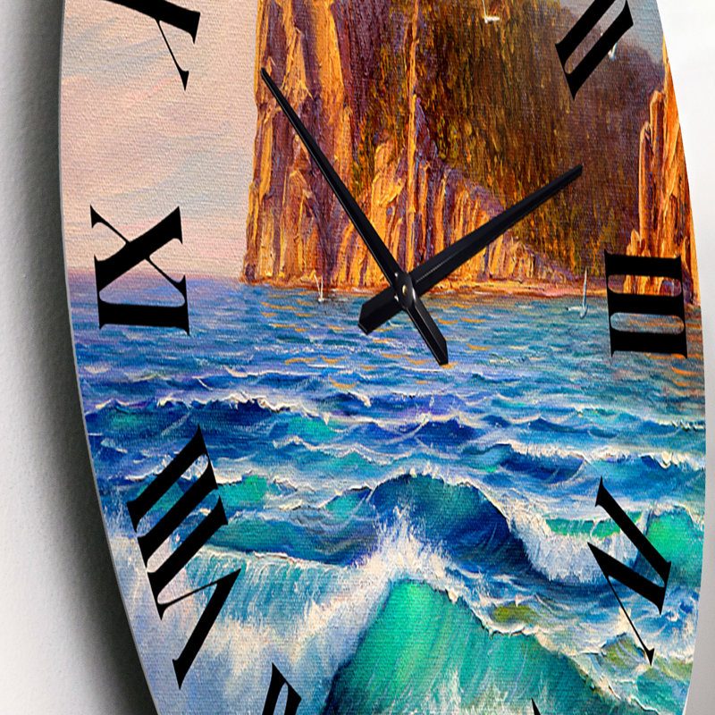Soleil reflétant Throug Braking Waves - horloge murale côtière, Surdimensionné