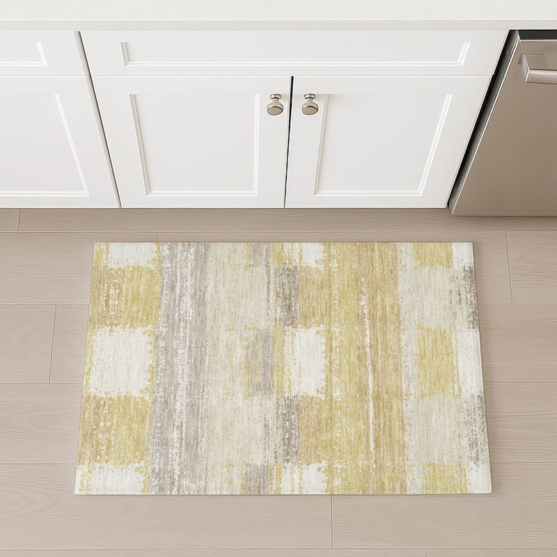 Machine Washable Indoor/Outdoor Chantille ACN2772 Squares Rug, 1'8" x 2'6", Wheat