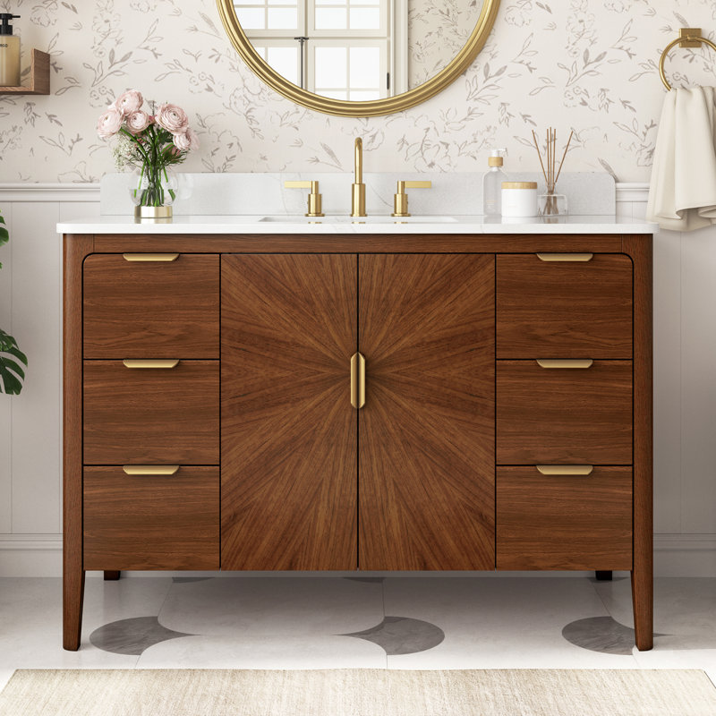 Meuble-lavabo autoportant Korde Salerno de 48 po avec plateau en quartz blanc Calacatta