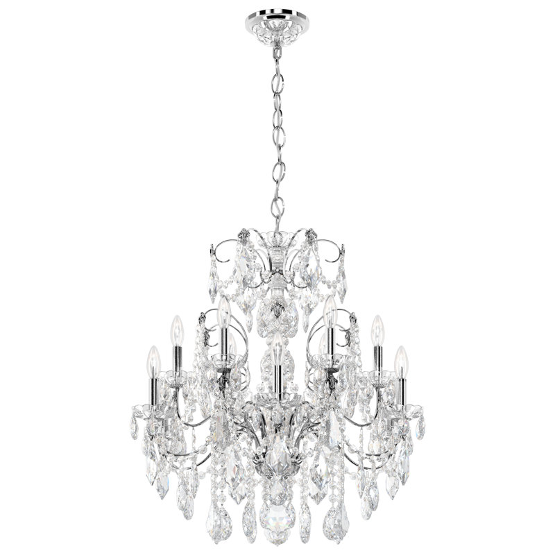 Century 12 - Light Glass Dimmable Classic / Traditional Chandelier, Polished Silver