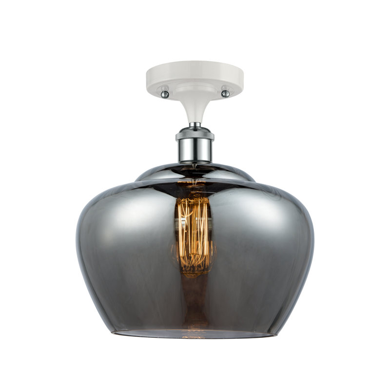 Plafonnier semi-encastré 1 lumière Renee, Plaqué couleur fumée, White/Polished Chrome, Ampoule non incluse