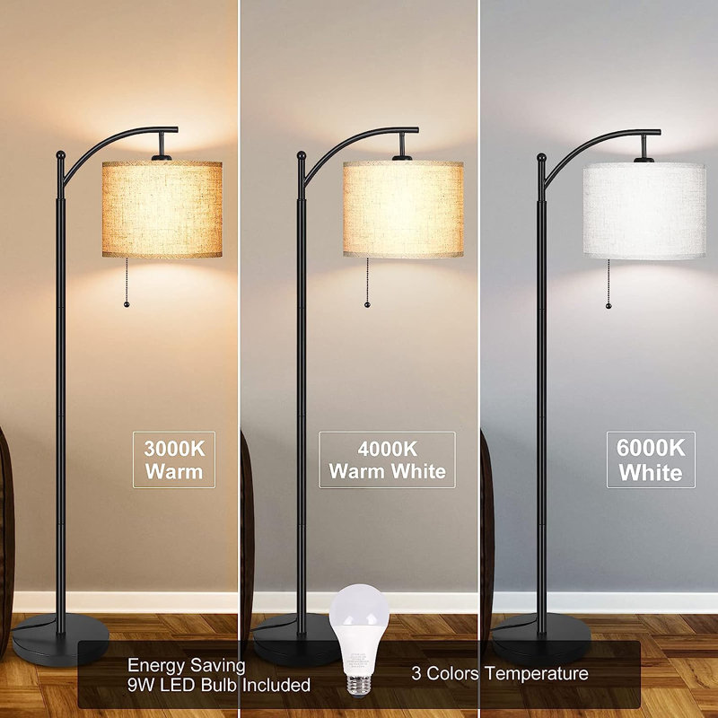 62.2" Arched Floor Lamp with Pull Chain, Bulb Included, Black