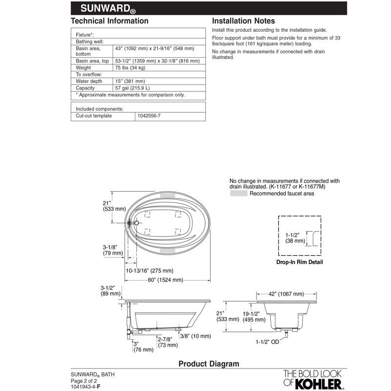 Hourglass® 32 60" x 32" Drop In Soaking Acrylic Bathtub, Ice Grey