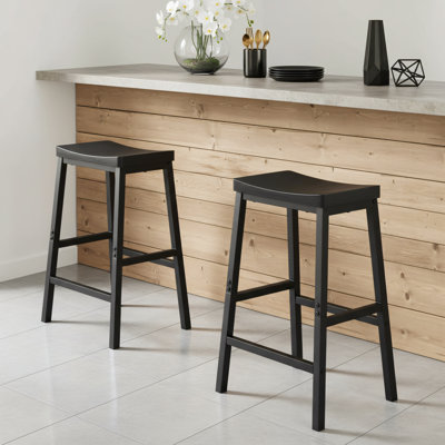 Black Industrial Style Bar Stool Set (2 Pieces), Saddle-Shaped With Footrest, For Restaurant And Kitchen Bar Counters.