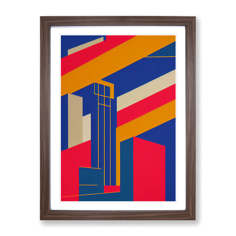 Unique Abstract Architecture No.1 - Wall Art, 66cm H x 48cm W, Walnut Picture Frame, White