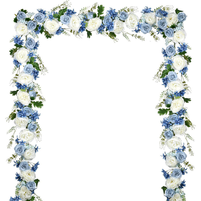 Paquet de 2 guirlandes de pivoines bleues et blanches en soie 6 pi