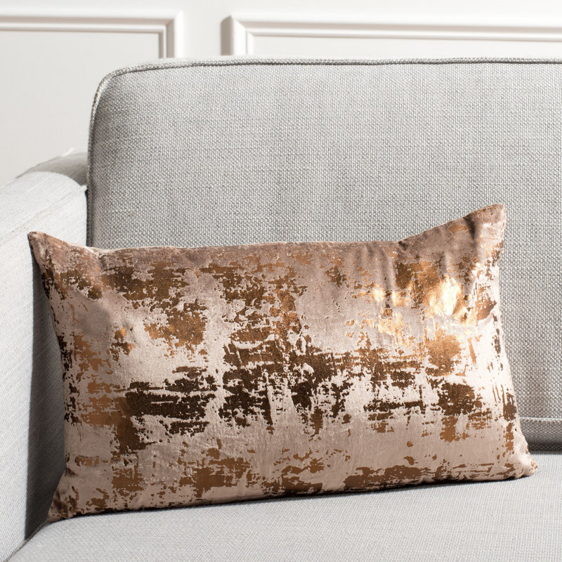 Abstract Cotton Blend Reversible Throw Pillow, 12" x 20", Brown/Copper