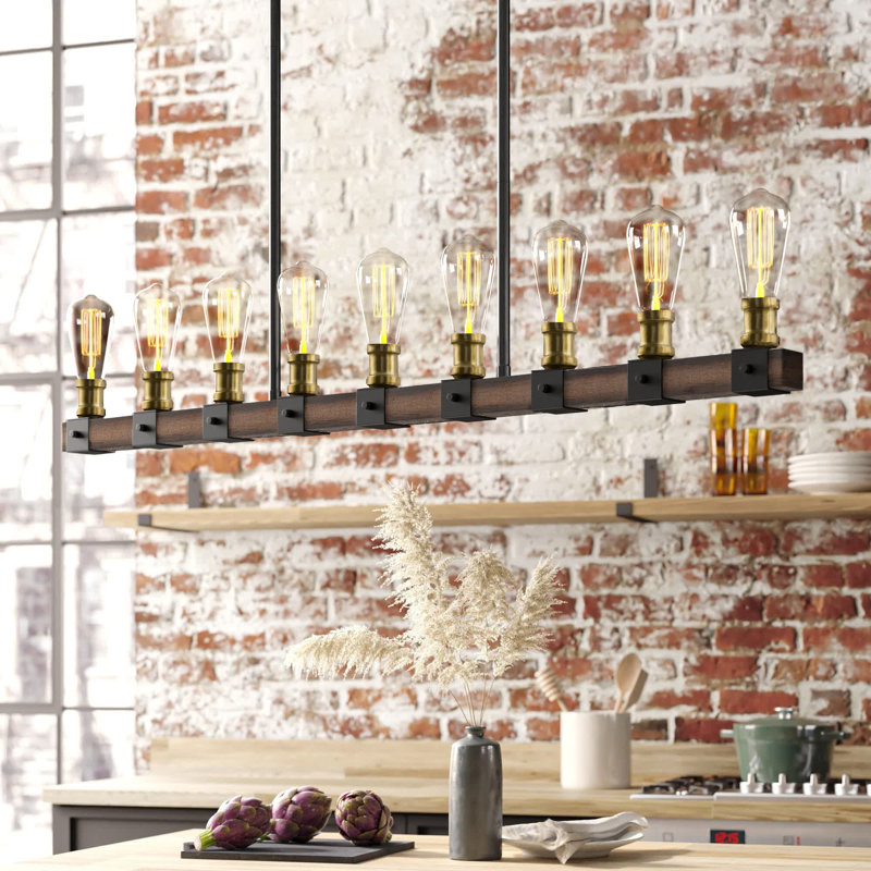 Charles 9 - Light Kitchen Island Pendant, Rustic Mahogany