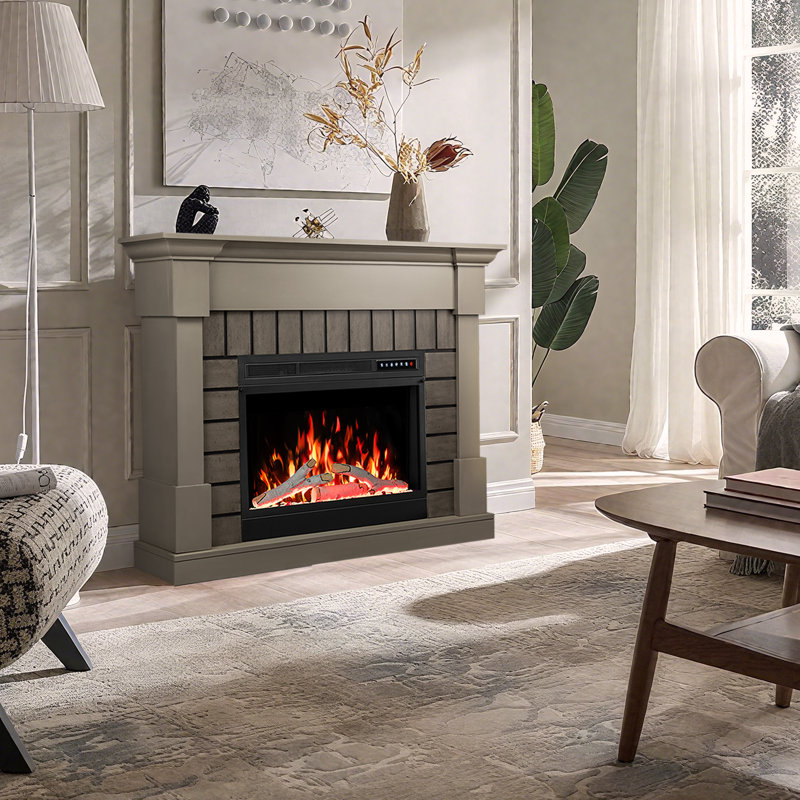  1500w Modern Electric Fireplace With Mantel, 50.6"w X 37.4"h Unit (fireplace Insert: 27.95"w X 20.98"h), 8-hour Timer, Remote Control & Touch Control, Overheat Protection