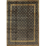Gray Hand-Knotted Wool Trellis Floral Geometric Modern Contemporary Carpet Rug