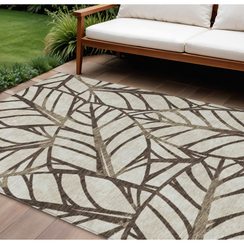 Tapis beige lavable 10 pi x 14 pi intérieur / extérieur floral