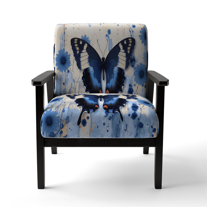 Chaise avec accoudoirs en velours Magiera, Bleu, Noir