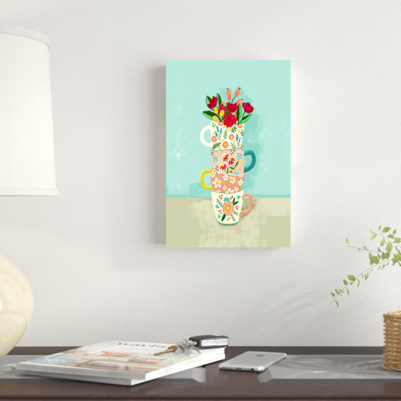 " Floral Pattern Teacup Stack " Painting Print, 12" H x 8" W