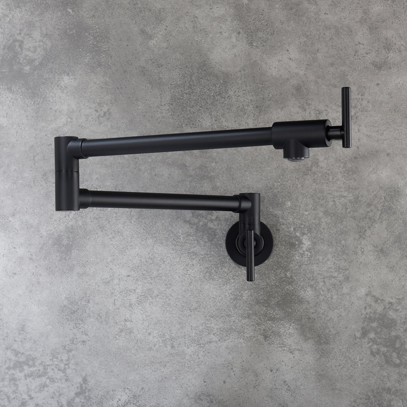 Pot Filler Faucet Wall Mount, Matte Black Color, Brass, Double Handles For Precise Water Control, Arm, Protected Surface Flow Corrosion Treated