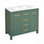 Ensemble de meuble-lavabo avec lavabo en céramique, meuble de salle de bain simple autoportant moderne avec 4 tiroirs et 2 armoires, meuble de rangement pour la salle de bain, ensemble de meuble-lavabo avec cadre en bois massif-115688446