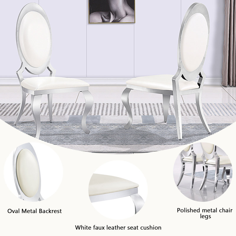 Chaises de salle à manger rembourrées en cuir blanc