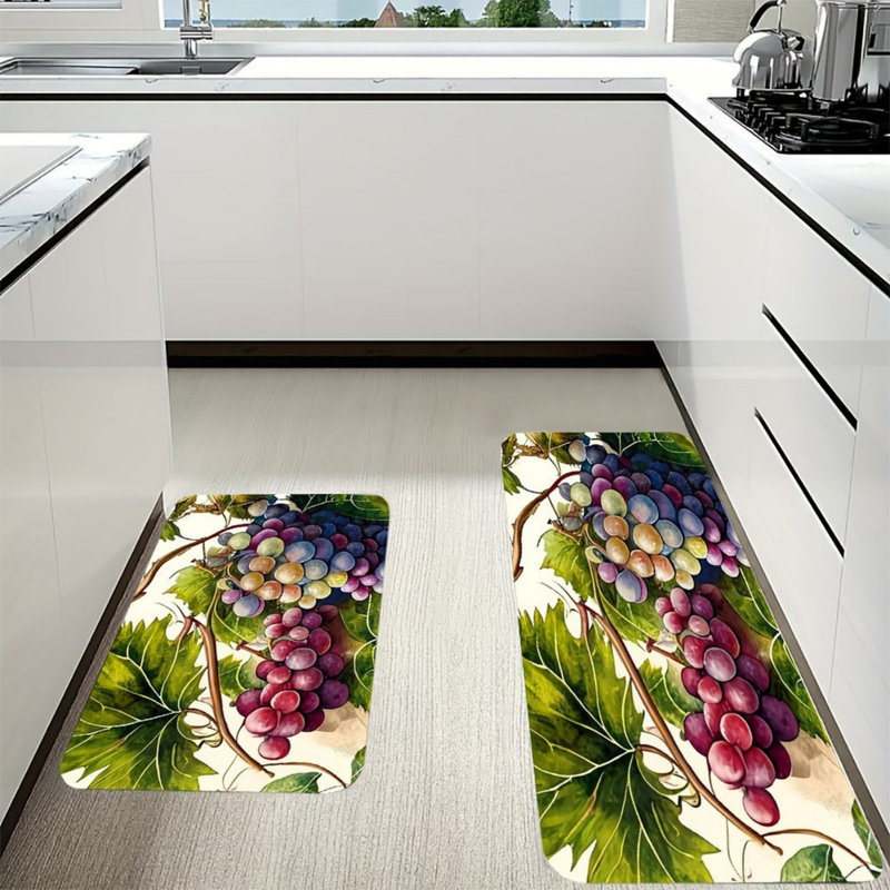 Kitchen Living Room Entry Grape Print Multicolor Kitchen Mats 2 Pcs
