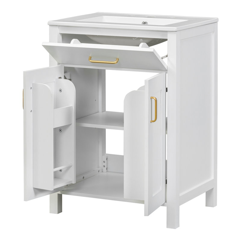 Ensemble de meuble-lavabo 24 po avec lavabo en céramique, Blanc