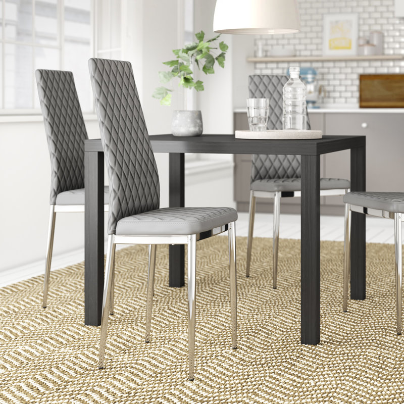 Eubanks Faux Leather Modern Tall Back Dining Chairs with Metal Legs & Diamond Stitching, 4, Black, Grey