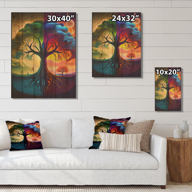 Décoration murale arbre de vie jour et nuit I - forêt, H 40 po x l 30 po x P 1,5 po