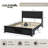 Farmhouse Wood Bed Frame, with Footboard Storage Cabinets,Including Charging Stations And LED Lights，Black，Full Size-584011875-584011874