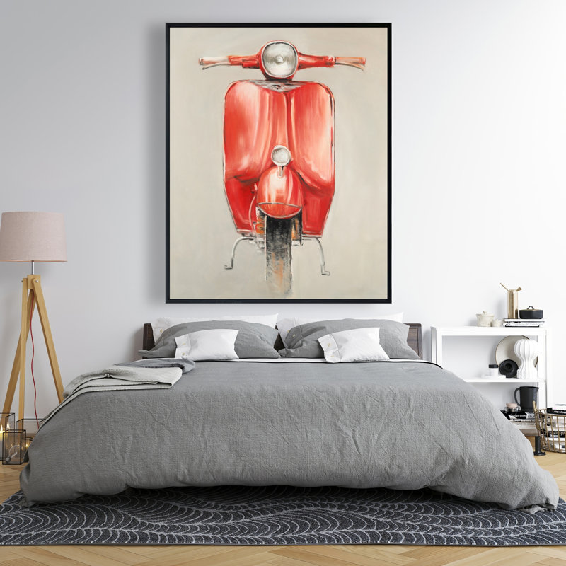 Petite toile rouge à motif de vélin - encadré beige «Man Cave»