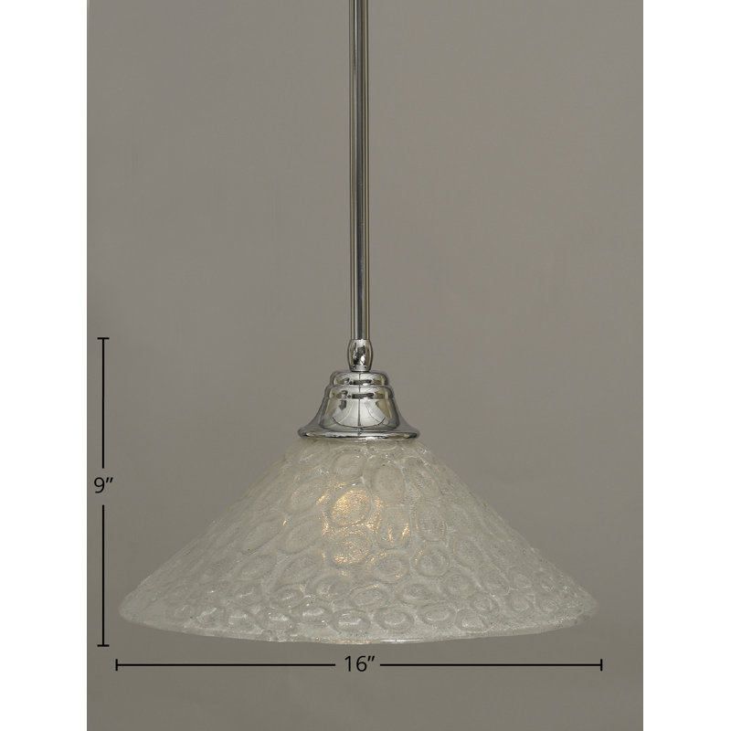 Stem Hung Pendant With Glass, Chrome, 16", Royal Merlot Tiffany Glass