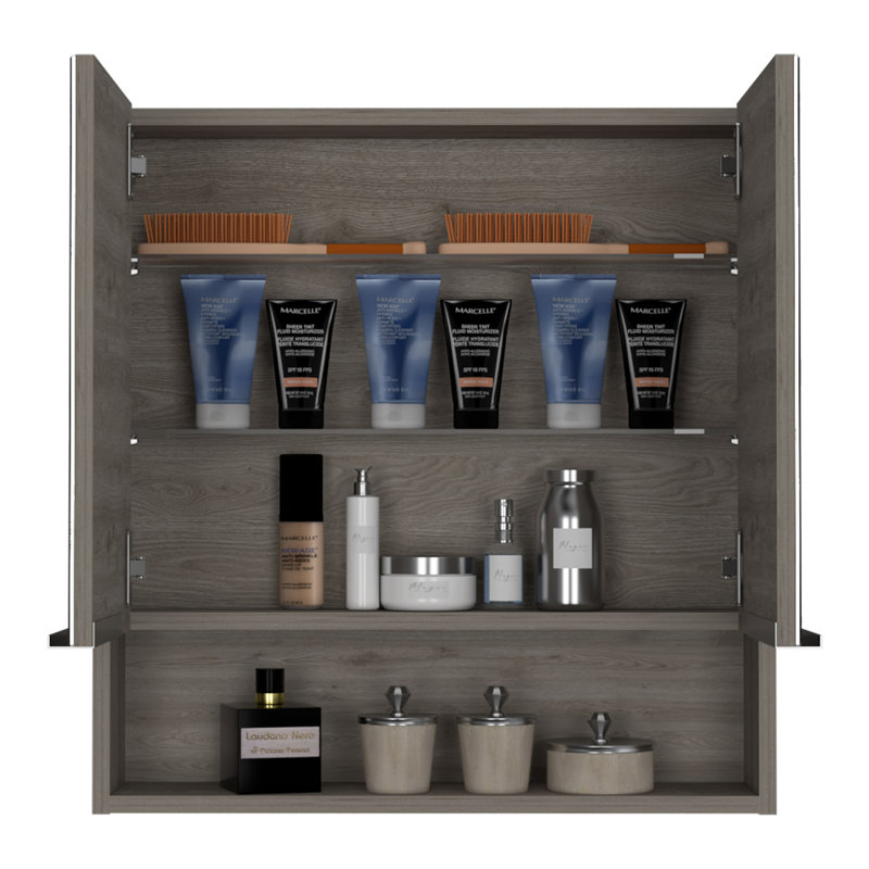 Armoire de salle de bain polyvalente avec tablettes ouvertes et intérieures pour un rangement organisé et une présentation élégante