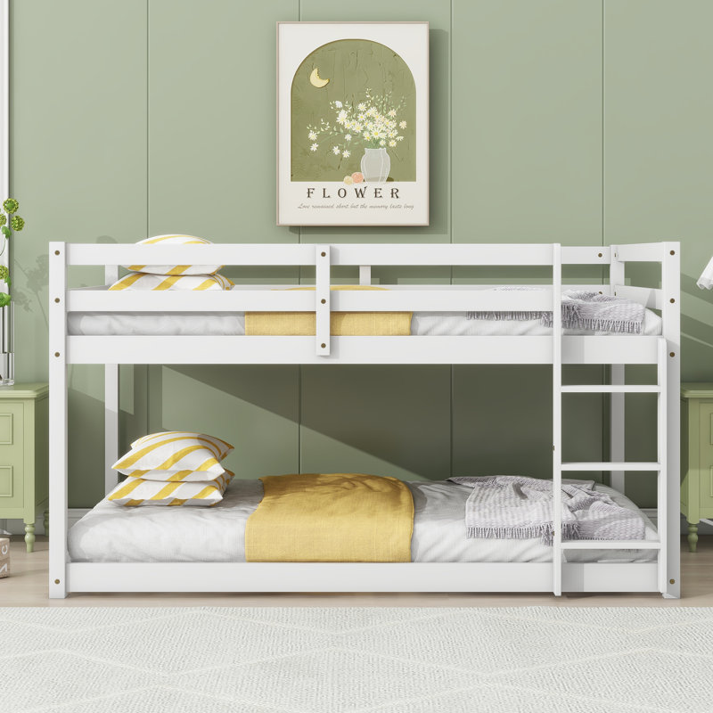 Solid Wooden Bunk Bed With Ladder, Crafted With Strengthened Slats, White