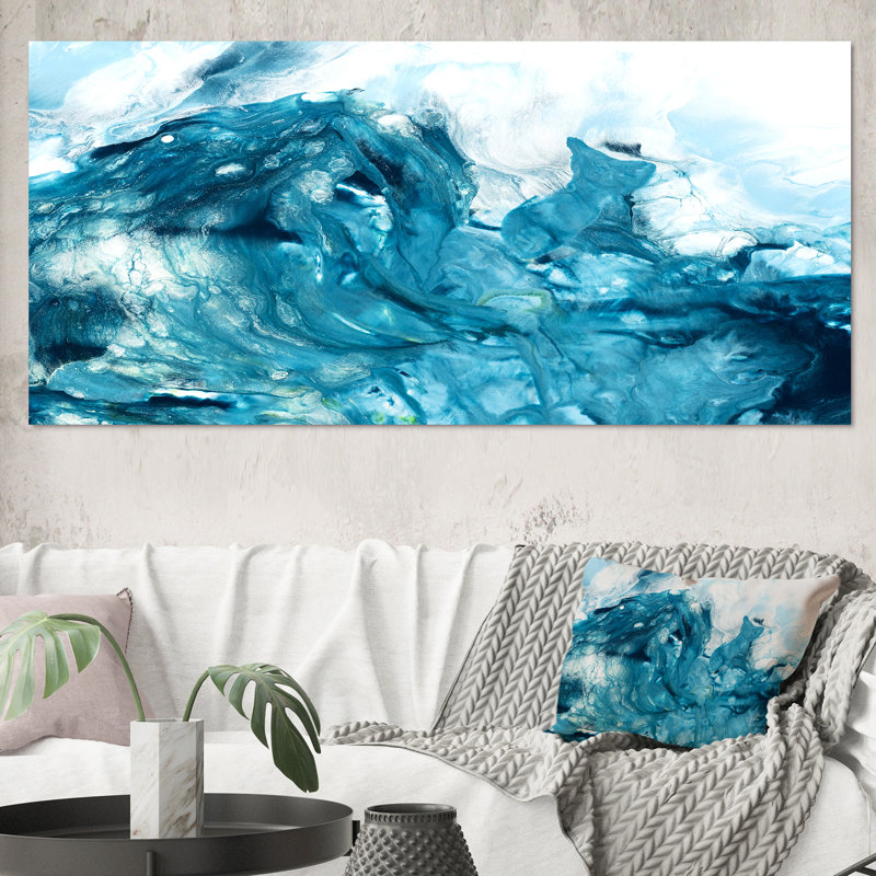 Art turquoise liquide - peinture sur toile, H 28 po x l 60 po, Toile tendue