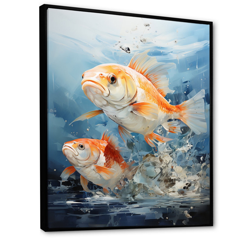«Fishing Carp Collage I», reproduction d'art sur toile, Cadre flottant noir, H 40 po x l 30 po x P 1,5 po