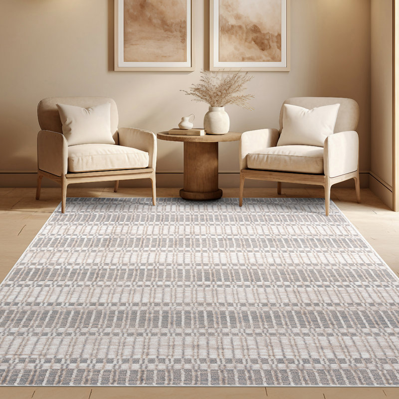 Tapis d'intérieur contemporain beige beige, Rectangle 5 pi 3 po x 7 pi 3 po