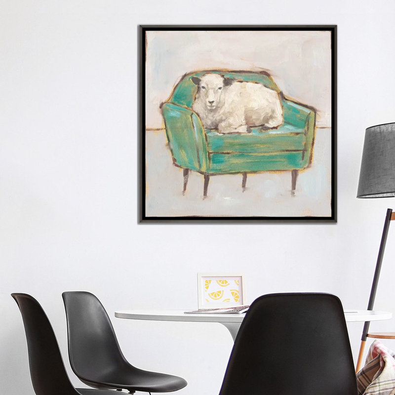 " Creature Comforts IV " by Ethan Harper, 37" H x 37" W x 1.5" D, Gray Framed Canvas, No Mat