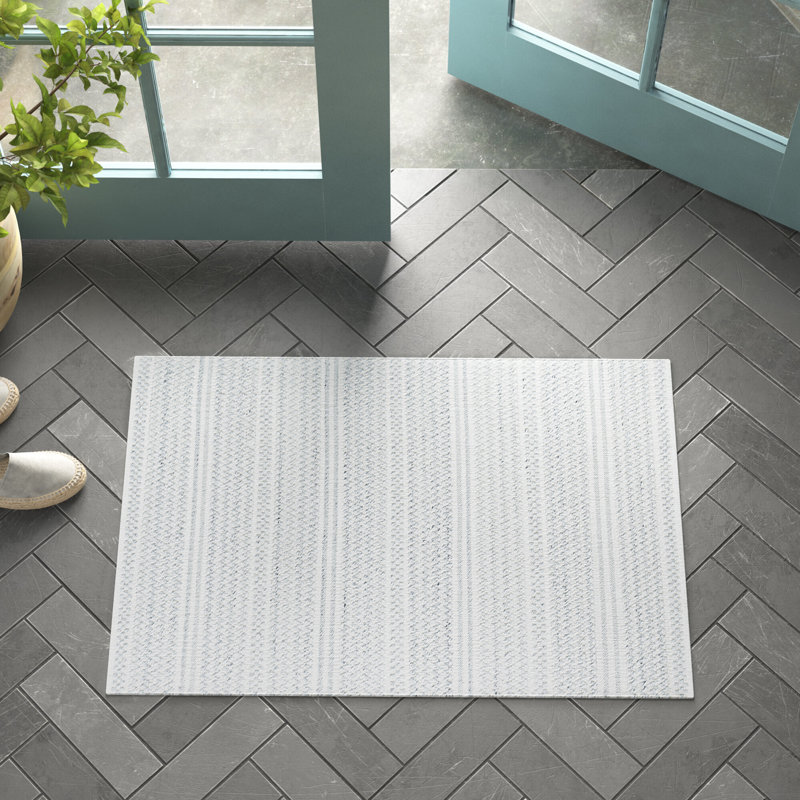 Lavande Striped Wool Area Rug in Ivory/Gray, Rectangle 2' x 3'