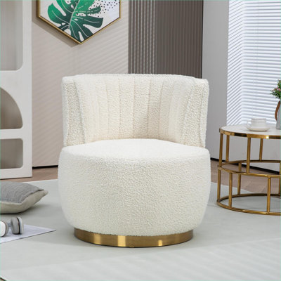 Fauteuil d'appoint 1 siège pivotant sur tonneau pivotant à 360 degrés de 25,2 pouces avec tissu en peluche beige doux pour le salon et la chambre à coucher
