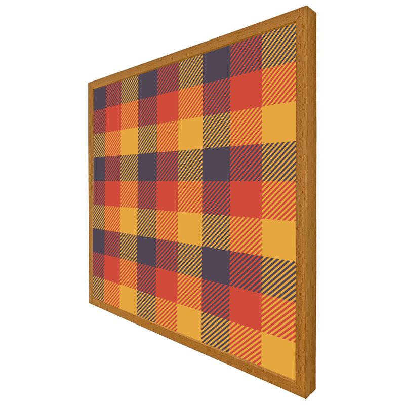 Asyia Orange Check Pattern - Single Picture Frame Print, Black Framed, 61cm H x 61cm W x 4cm D