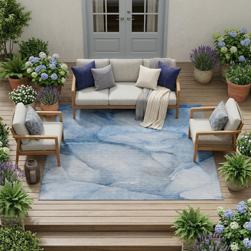 Tapis extérieur lavable antidérapant bleu 8 pi x 10 pi