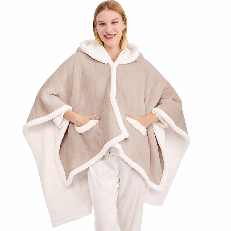 Poncho à couverture Sherpa, Jeté, Rose clair