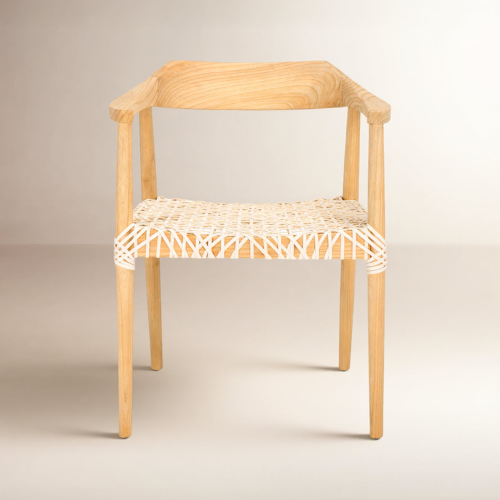 Bruna Teak Armchair, White Genuine Leather, Natural