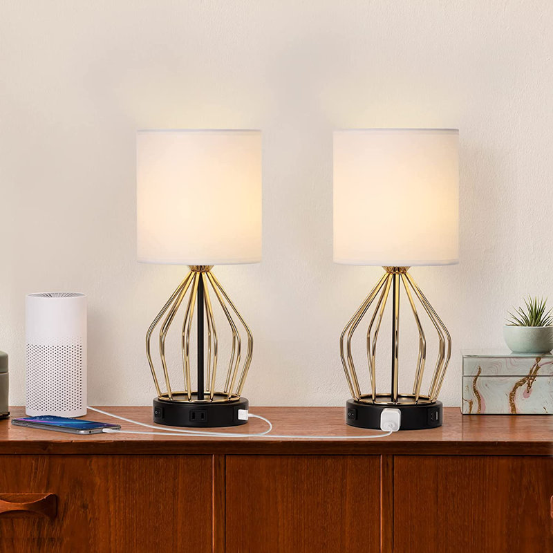 Lampe de table USB en métal Trenouth, Or, Blanc