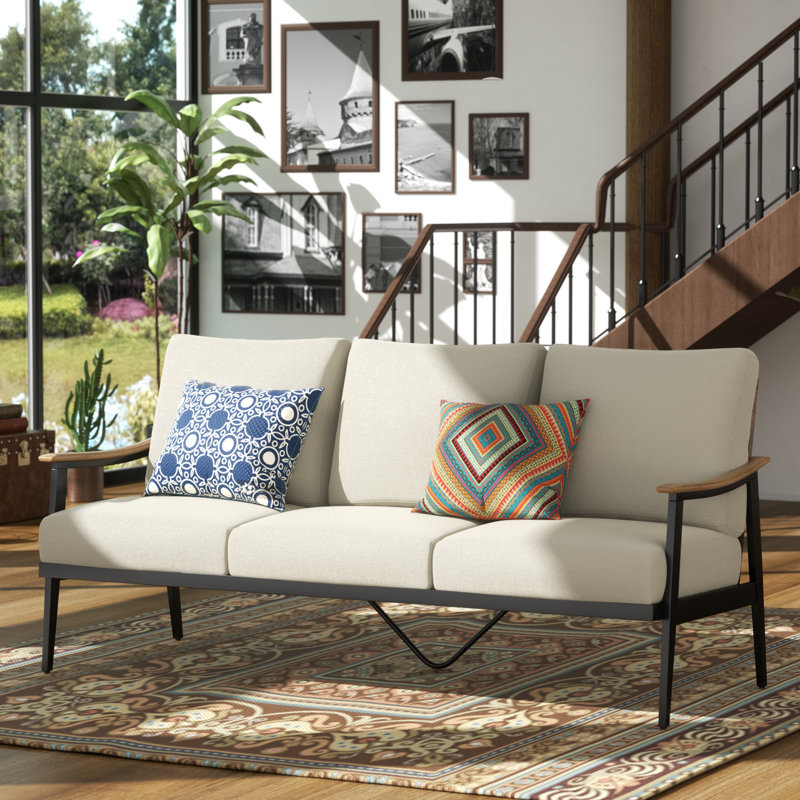 Nakishia Outdoor 3 - Person Patio Sofa With Wicker Back and Thick Cushions
