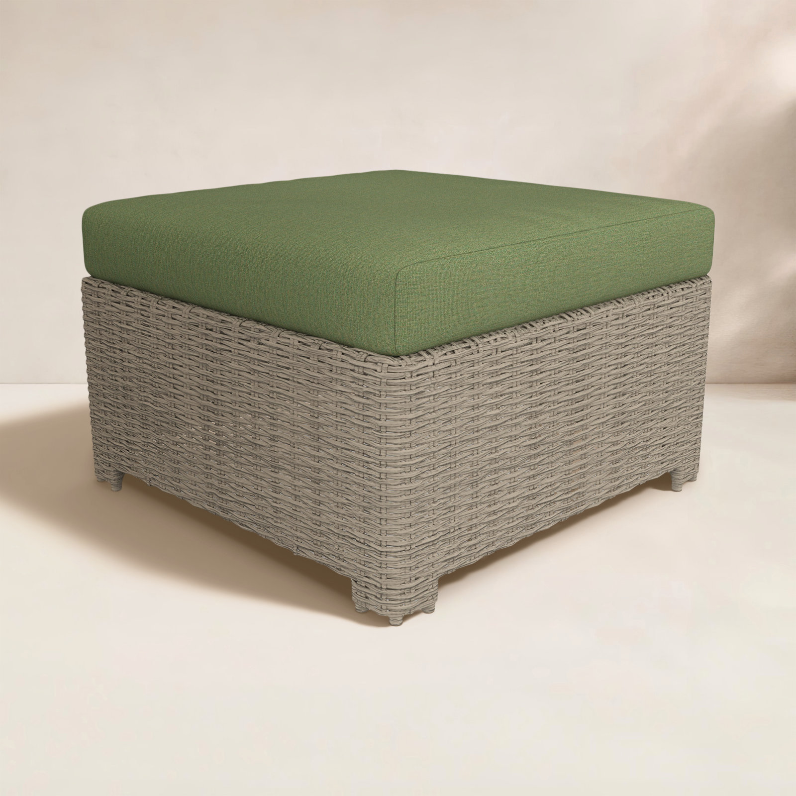 Outdoor Ottoman With Sunbrella Cushions, Canvas Fern